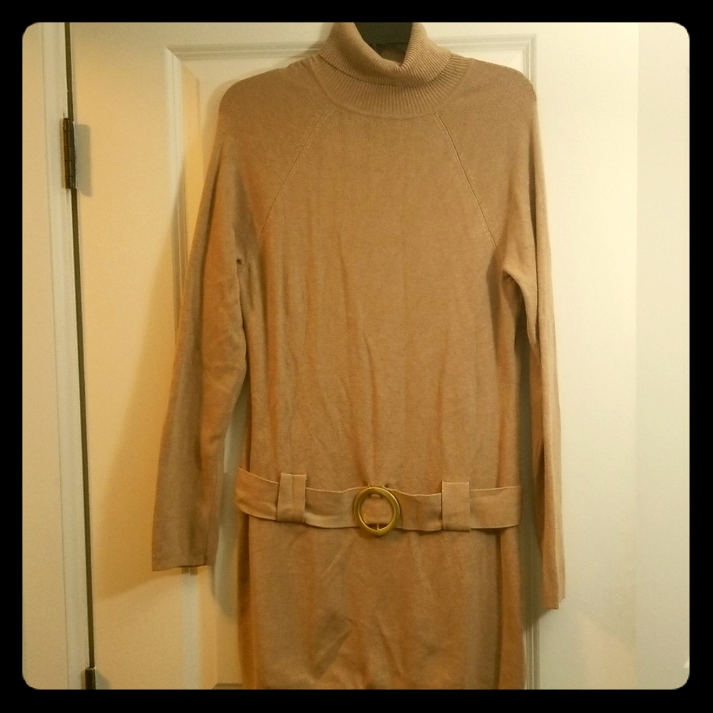 Sweater dress with built in dropped waist